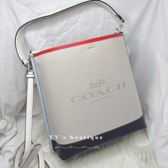 NWT Coach Mollie Bucket Crossbody Bag Colorblock Canvas Natural Multi CA201 - Picture 2 of 10